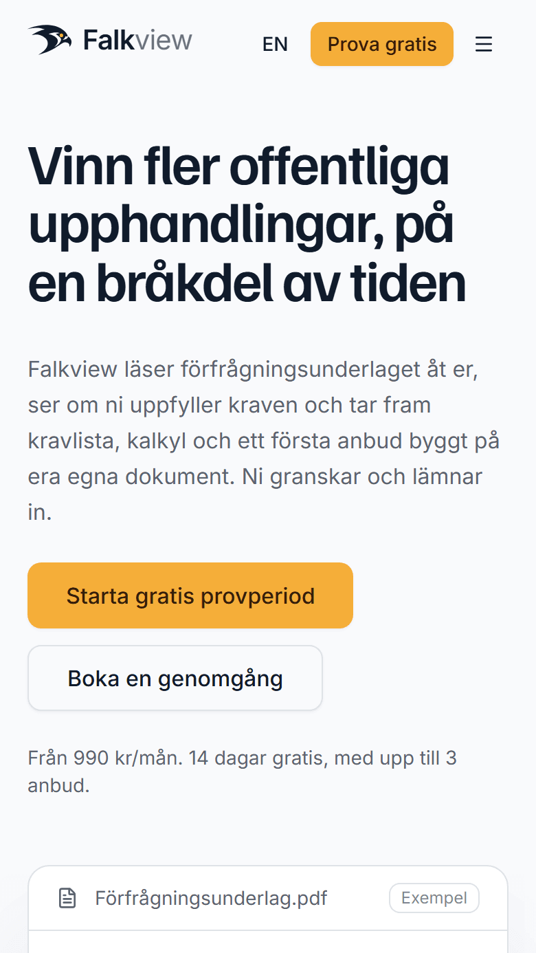 The Swedish Falkview home page on a phone.