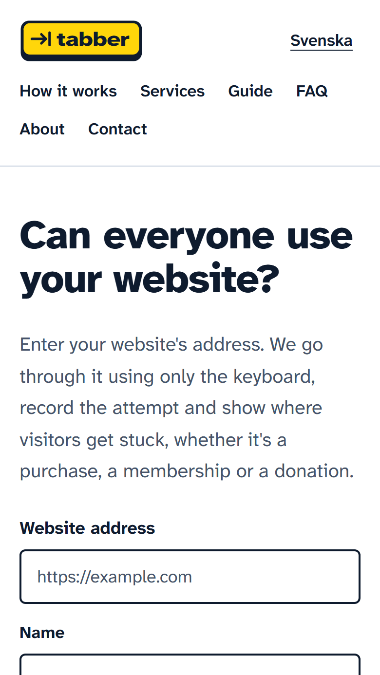 The English Tabber home page on a phone.