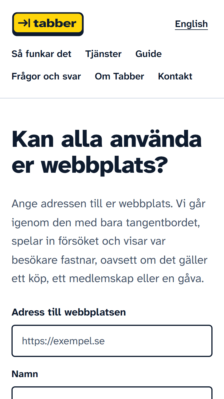 The Tabber home page on a phone.