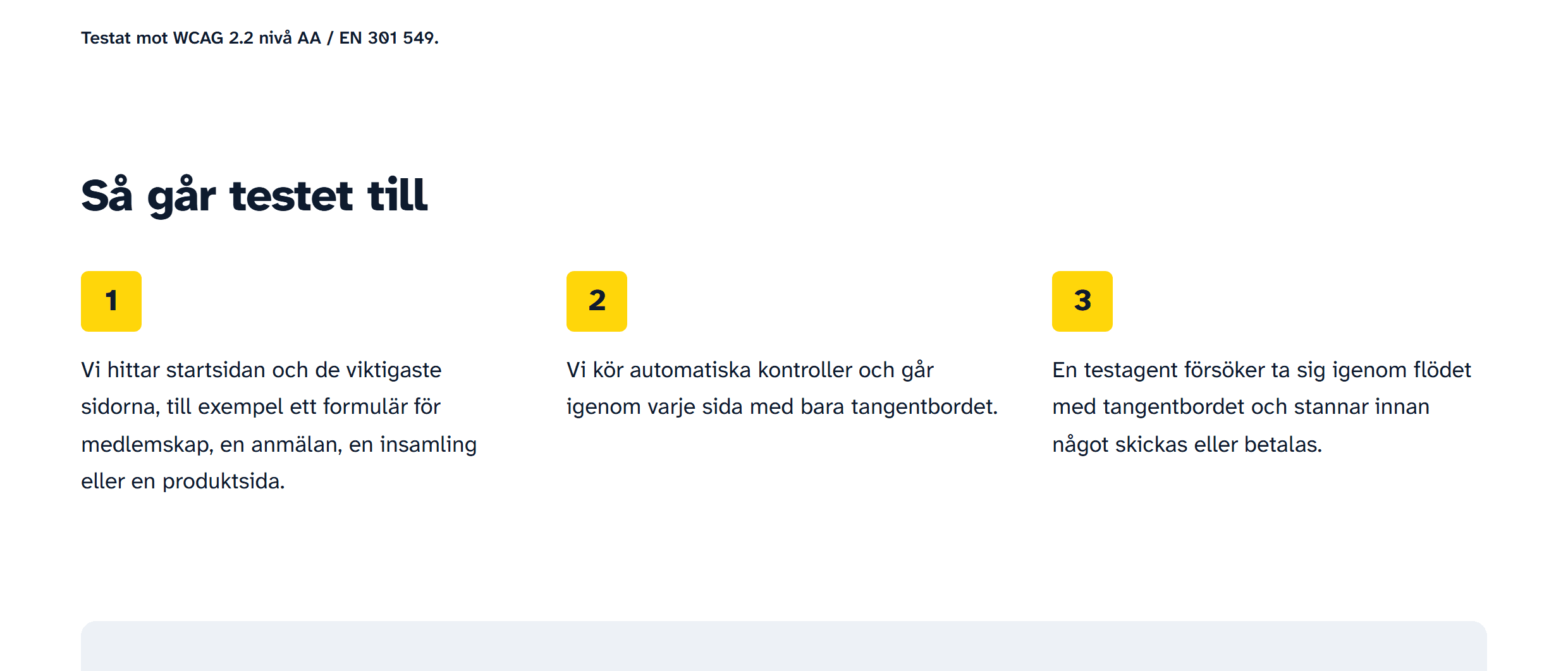 Three numbered steps on yellow keys explaining how the test works.
